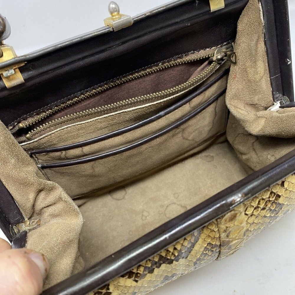 Vintage Beige Python Snakeskin Structured Hand Bag - Picture 9 of 10